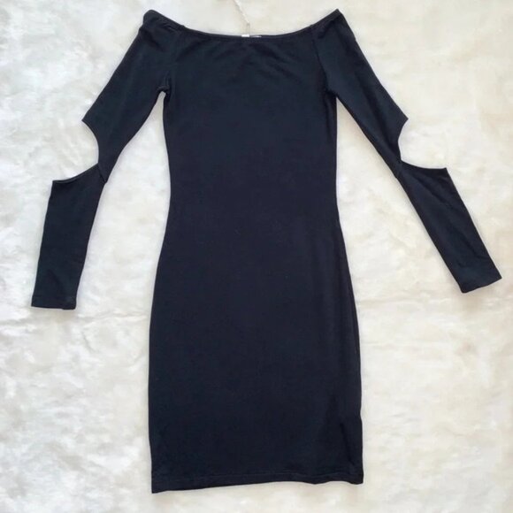 Revolve LNA Off The Shoulder Mini Dress Cut out long Sleeve Bodycon Black XS - Picture 8 of 13
